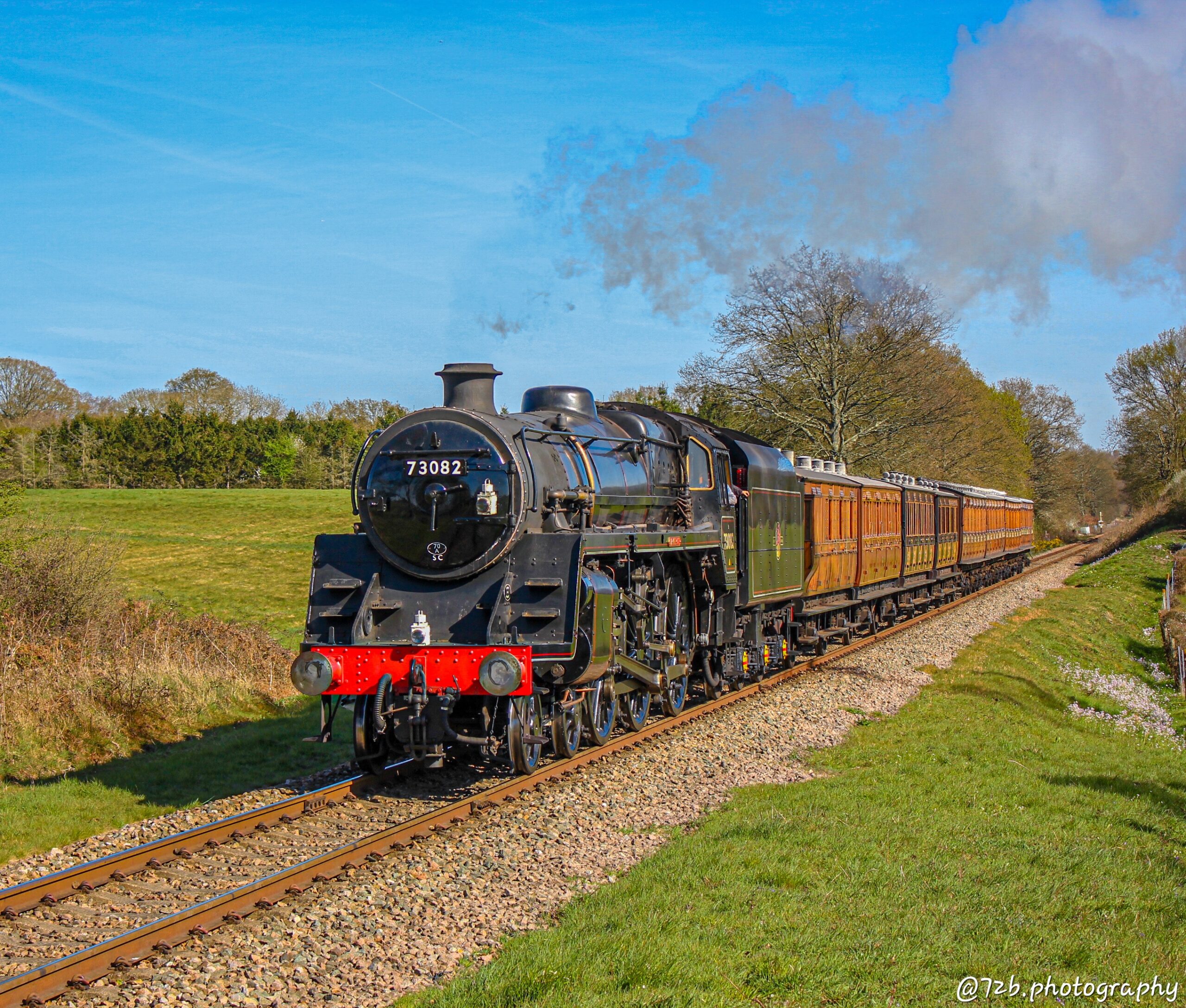 73082 'Camelot' with the Victorian carriage set (72b.photography, 6 April 2025)