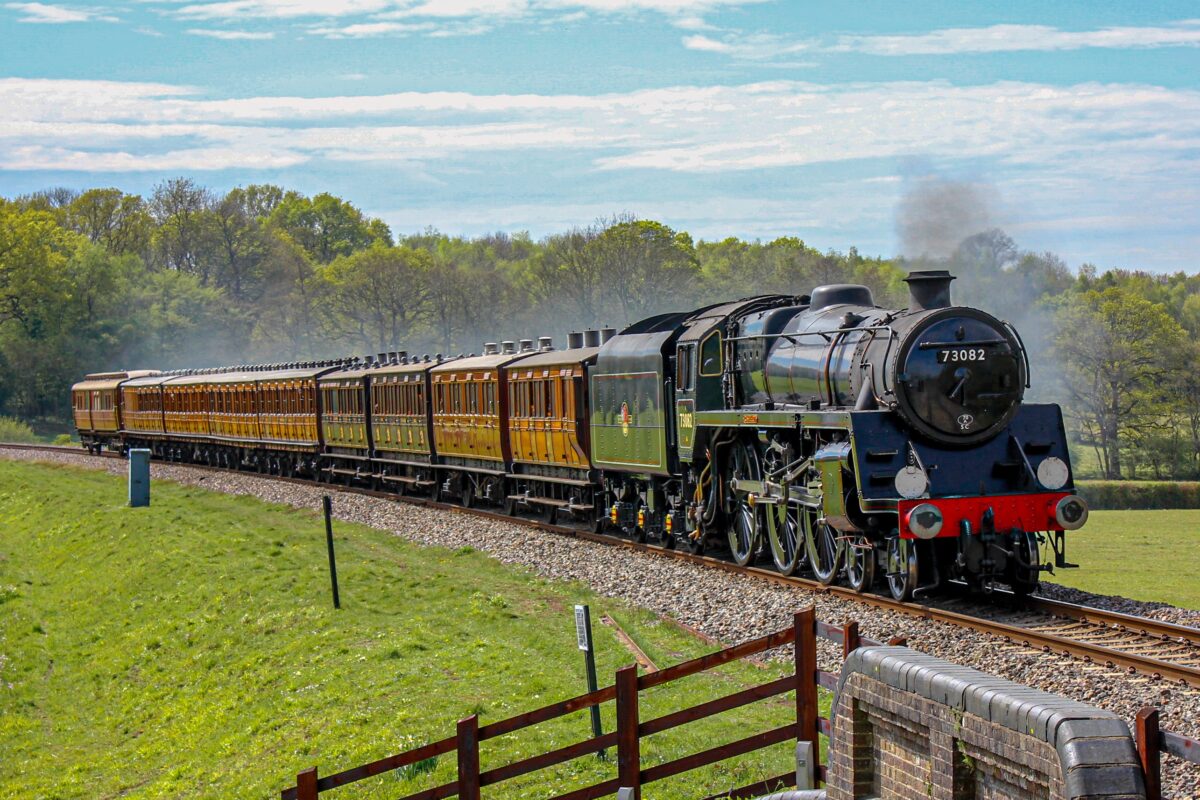 73082 'Camelot' with the Victorian carriage set, including the GNR Directors' Saloon (72b.photography, 19 April 2025)