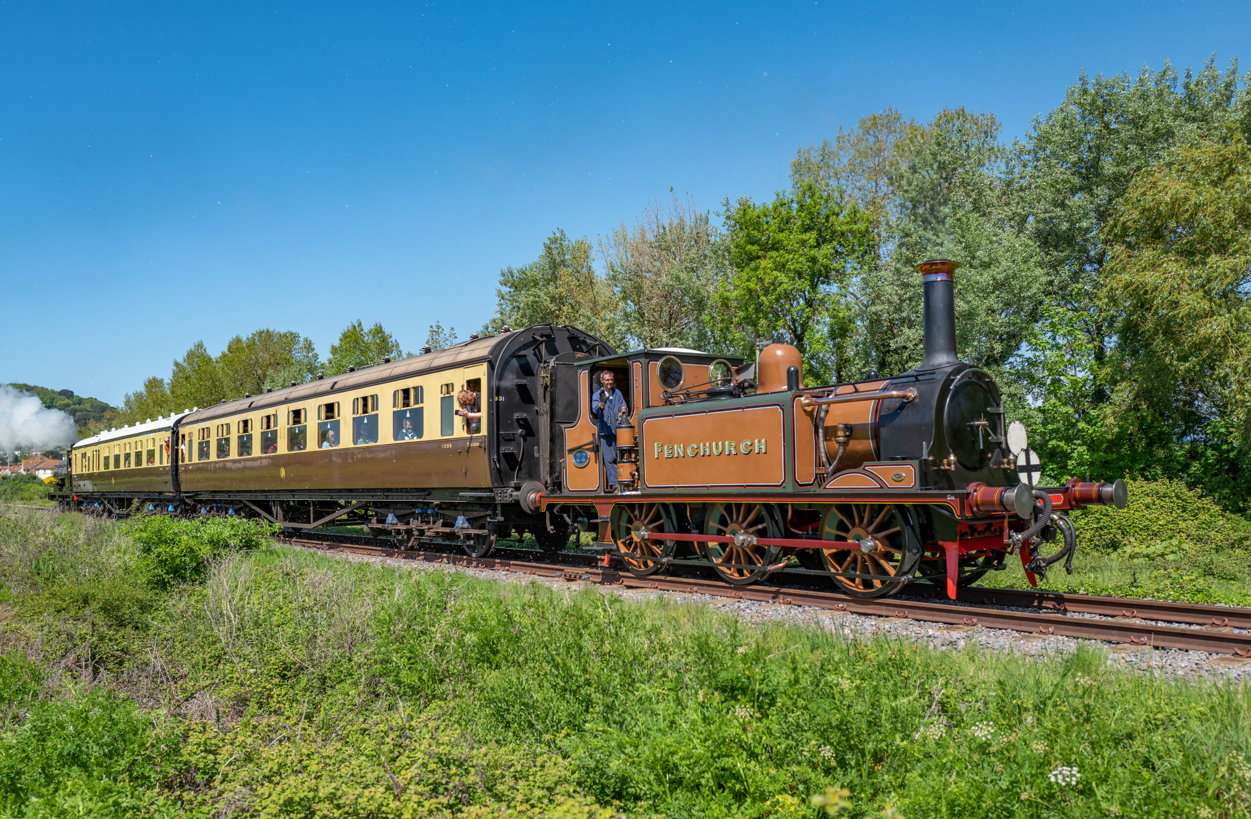 72 on the rear leaves Minehead, on the 12.42 to Blue Anchor on 3.5.25 (Nick-Gilliam)