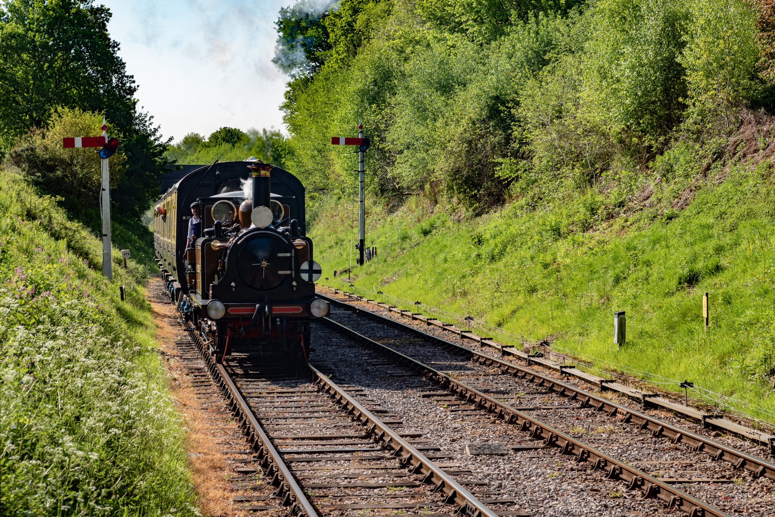 72 approaches Crowcombe Heathfield with the 9.18 from Bishops Lydeard on 2.5.25 (Nick-Gilliam)