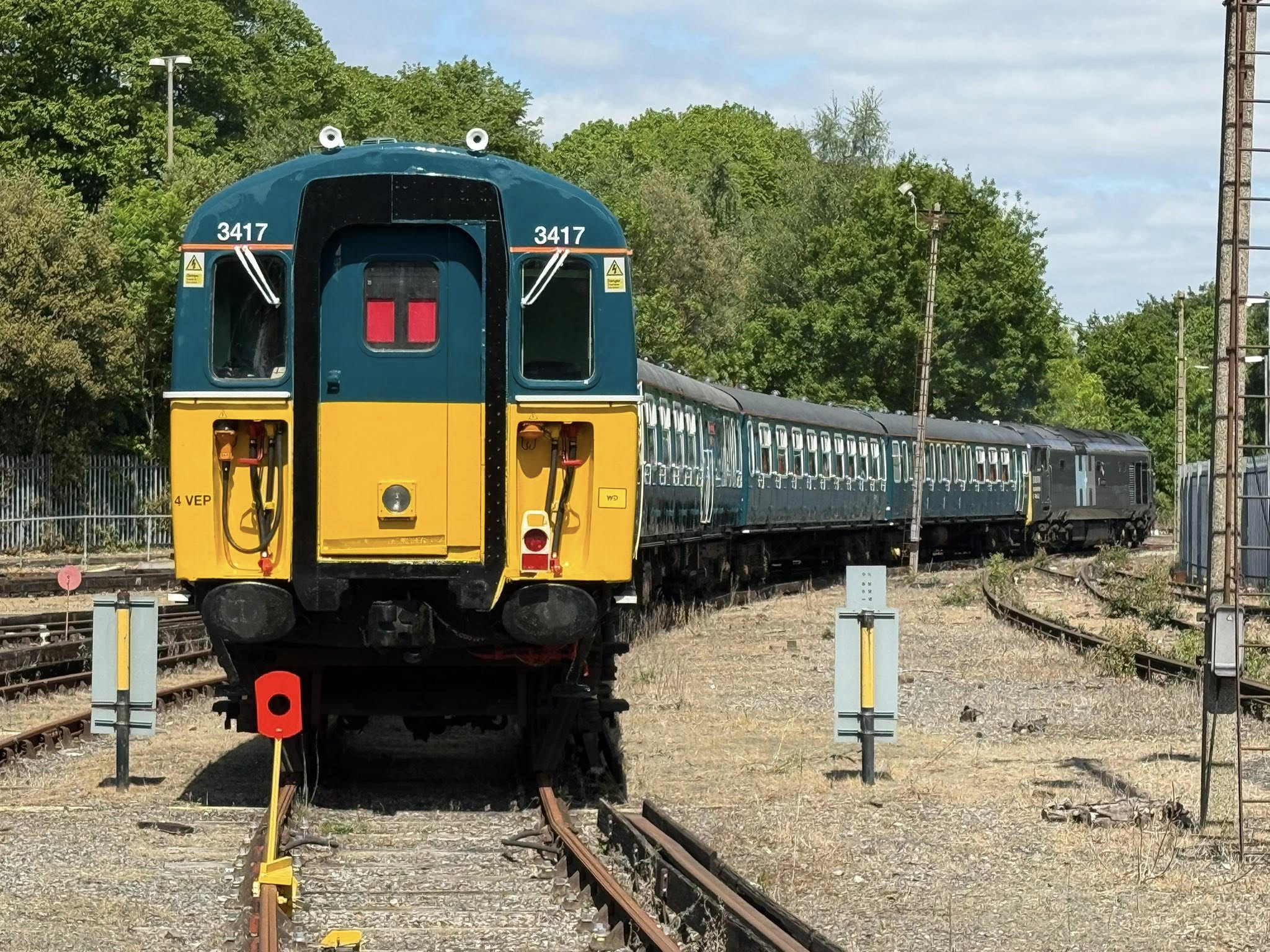 VEP 3417 'Gordon Pettitt' ready to leave Strawberry Hill for transit to Swanage, 6 May 2025 (Photo thanks to SETG)