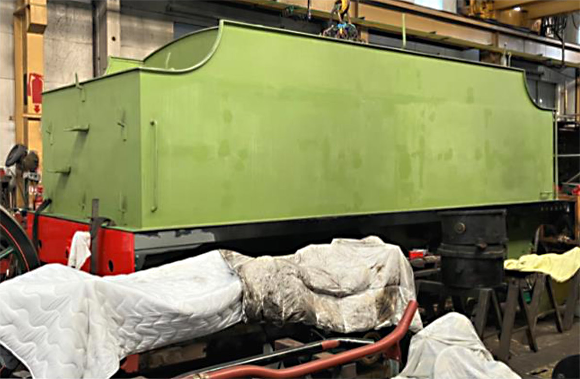 Q-class tender - the new body reunited with the rebuilt frames at Sheffield Park (Melvyn Frohnsdorff, May 2025)