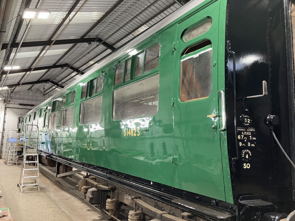 SR Bulleid Open Third 1482 after its first top-coat. After Giants of Steam it will return to the paintshop for a second topcoat and two coats of varnish. (SRCG, 12 October)
