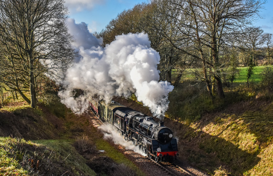 73082 'Camelot' works its train uphill on 27 December 2025 (photo thanks to Owen Hayward)