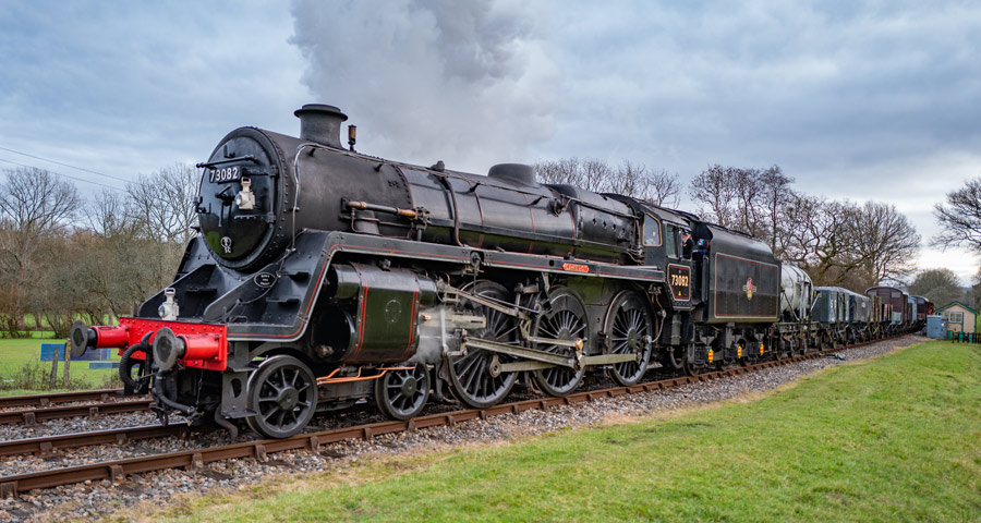 73082 'Camelot' approaches Kingscote with the 2.05 goods from Sheffield Park on 1 January 2026 (Nick Gilliam)