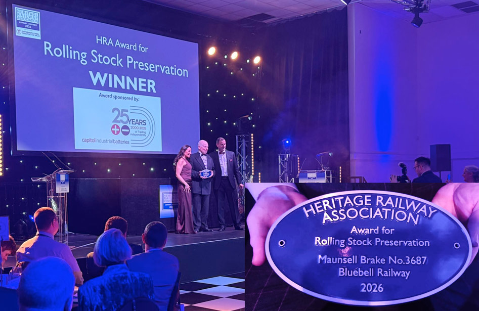 Roy Watts receives the HRA Rolling Stock Preservation award on behalf of the Bluebell Railway and the 3687 restoration team - 7 March 2026